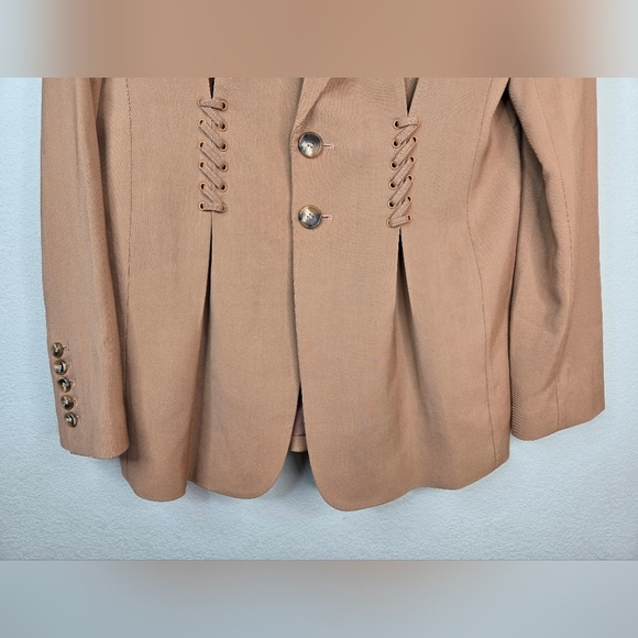 A.L.C Women Maverick Blazer Jacket  Coat Sz 2 Tan Orange Long Line Lace Up Cinch - Picture 3 of 12